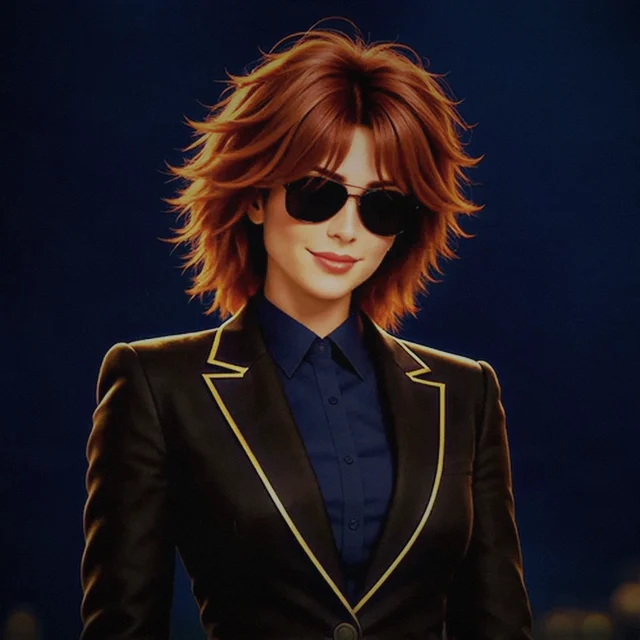Agent Kelly taking a black and gold Agent Kelly calling card from her jacket and holding it out