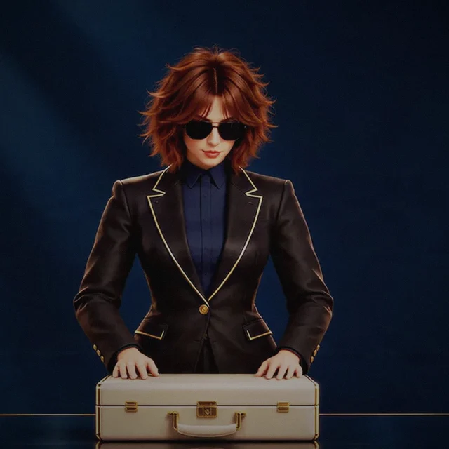 Agent Kelly opening a briefcase and standing up four confidential folders labelled Search Strategy, Paid Media, Influencer Plan and Social Media Overview